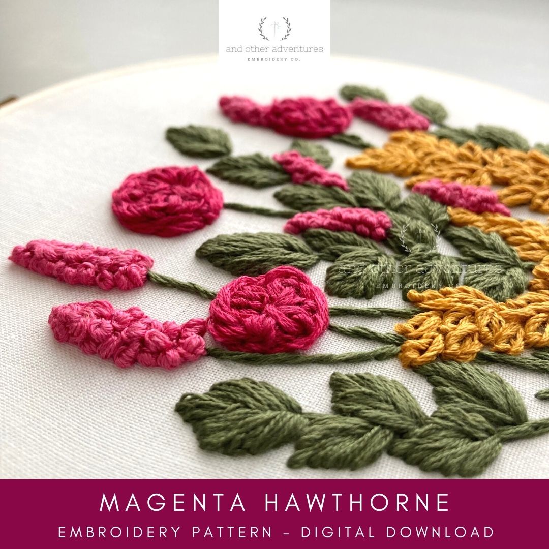 Magenta Hawthorne Hand Embroidery Design Digital Download | And Other Adventures Embroidery Co