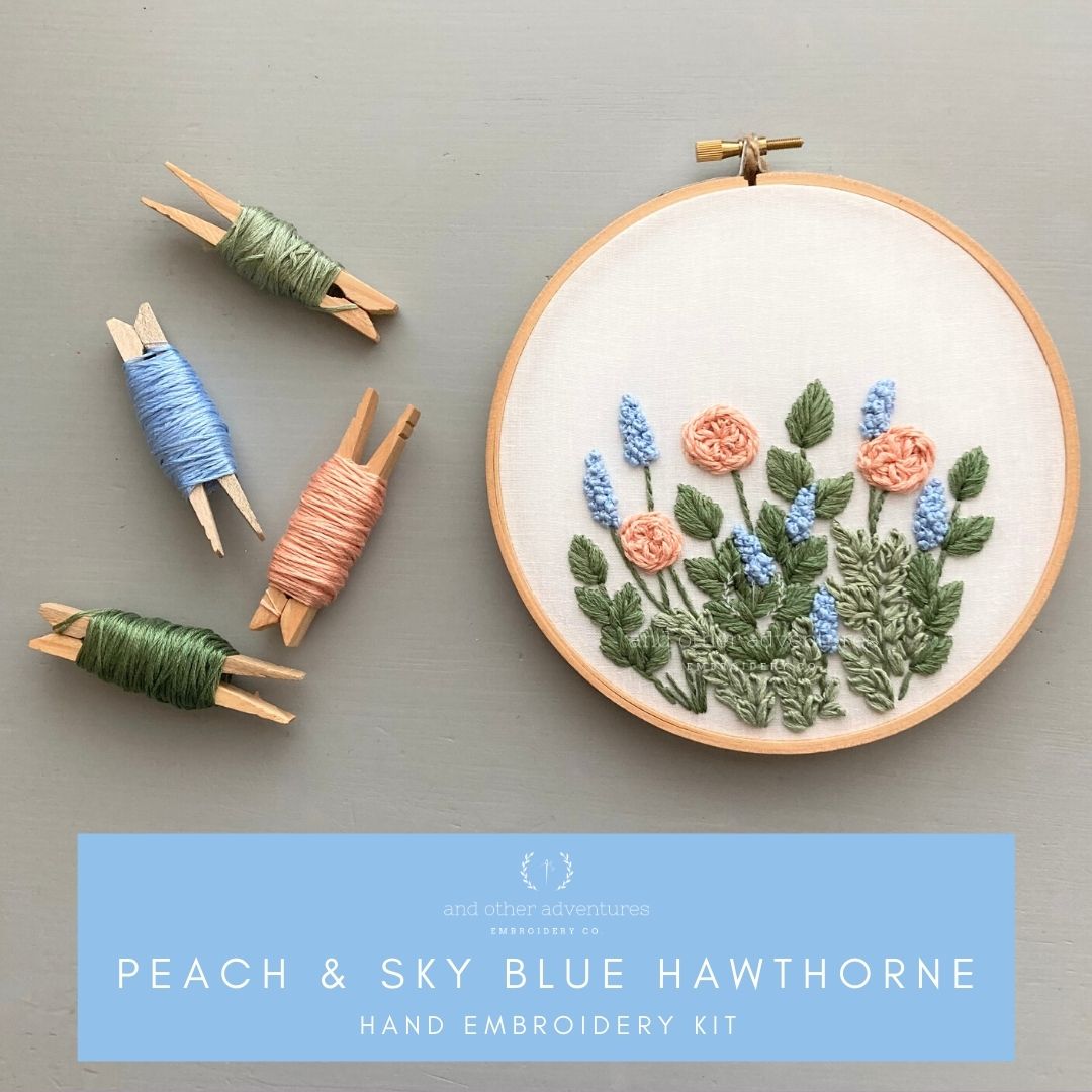 Peach & Sky Blue Hawthorne Hand Embroidery Kit | And Other Adventures Embroidery Co