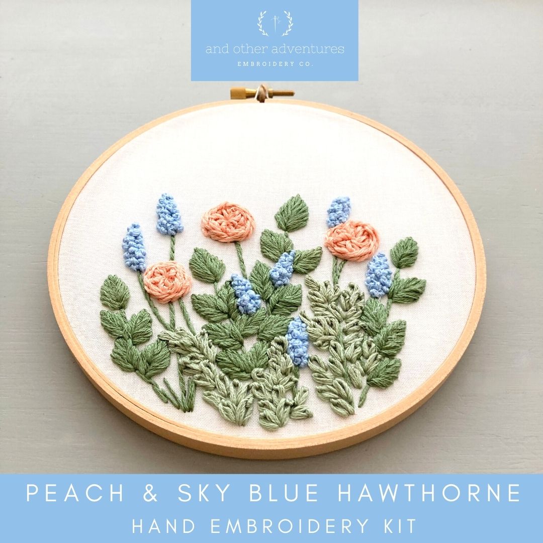 Hand Embroidery PATTERN - Peach & Sky Blue Hawthorne