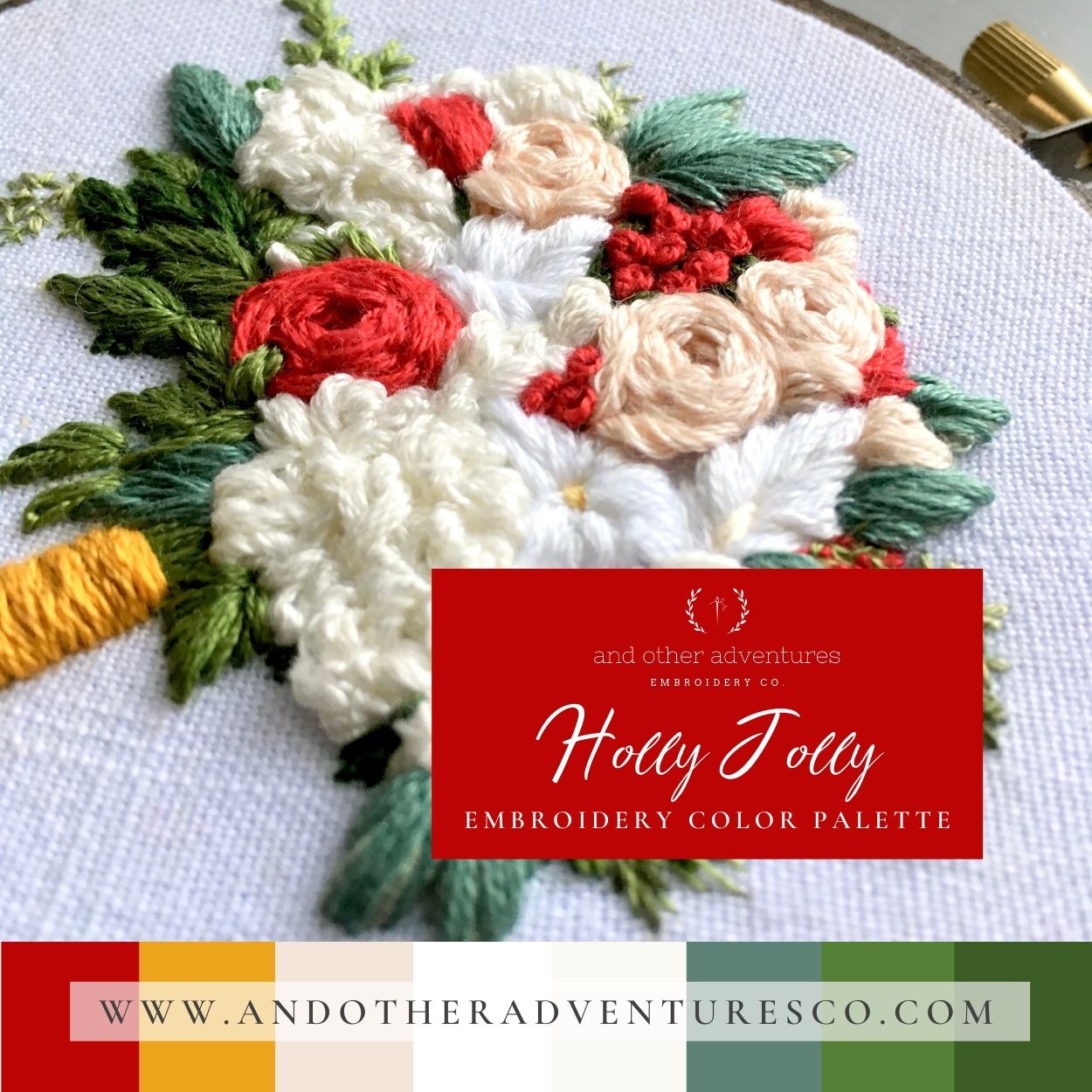 Holly Jolly Hand Embroidery Floss Color Palette | And Other Adventures Embroidery Co