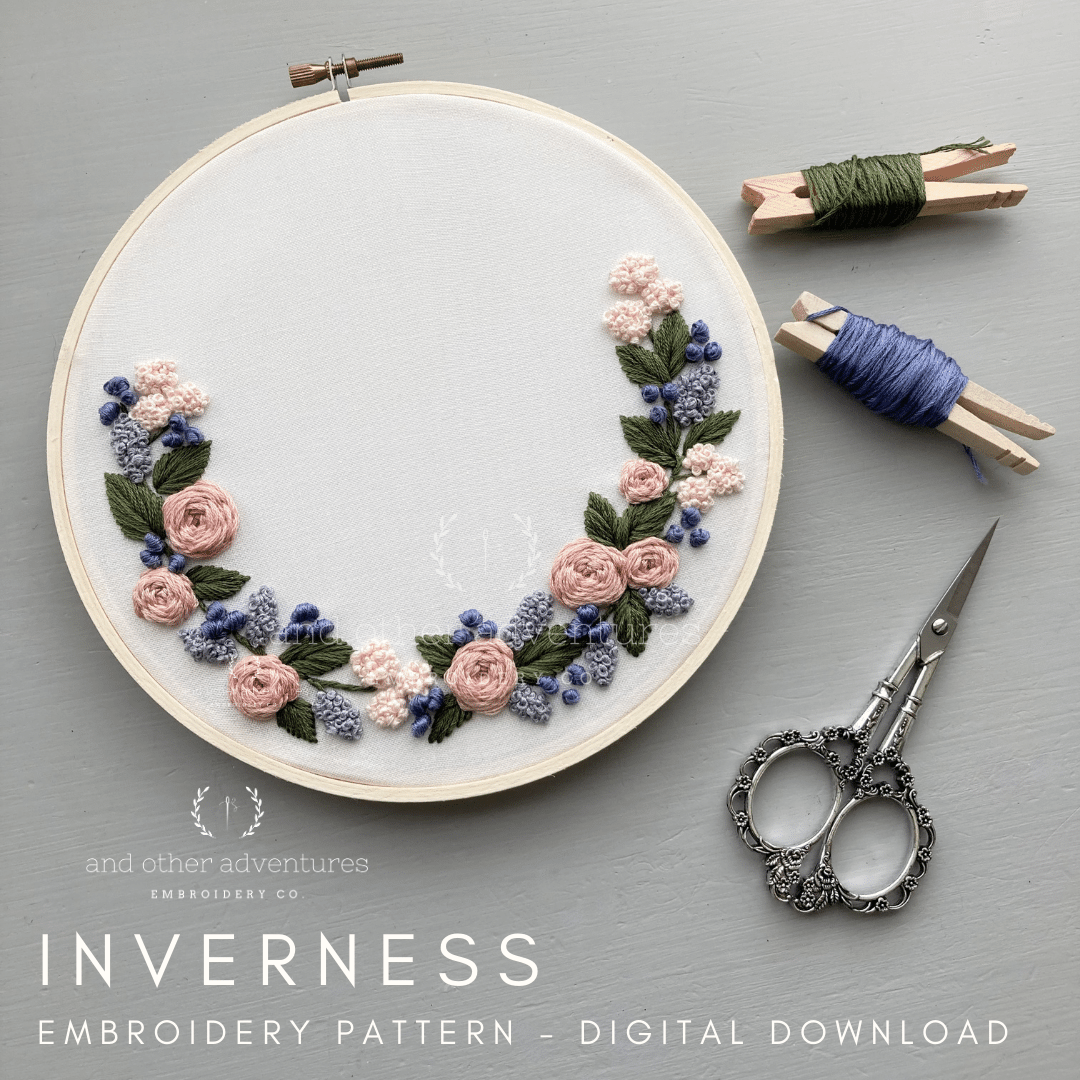 Beginner Hand Embroidery Pattern - Inverness in Lilac & Dusty Rose | And Other Adventures Embroidery Co