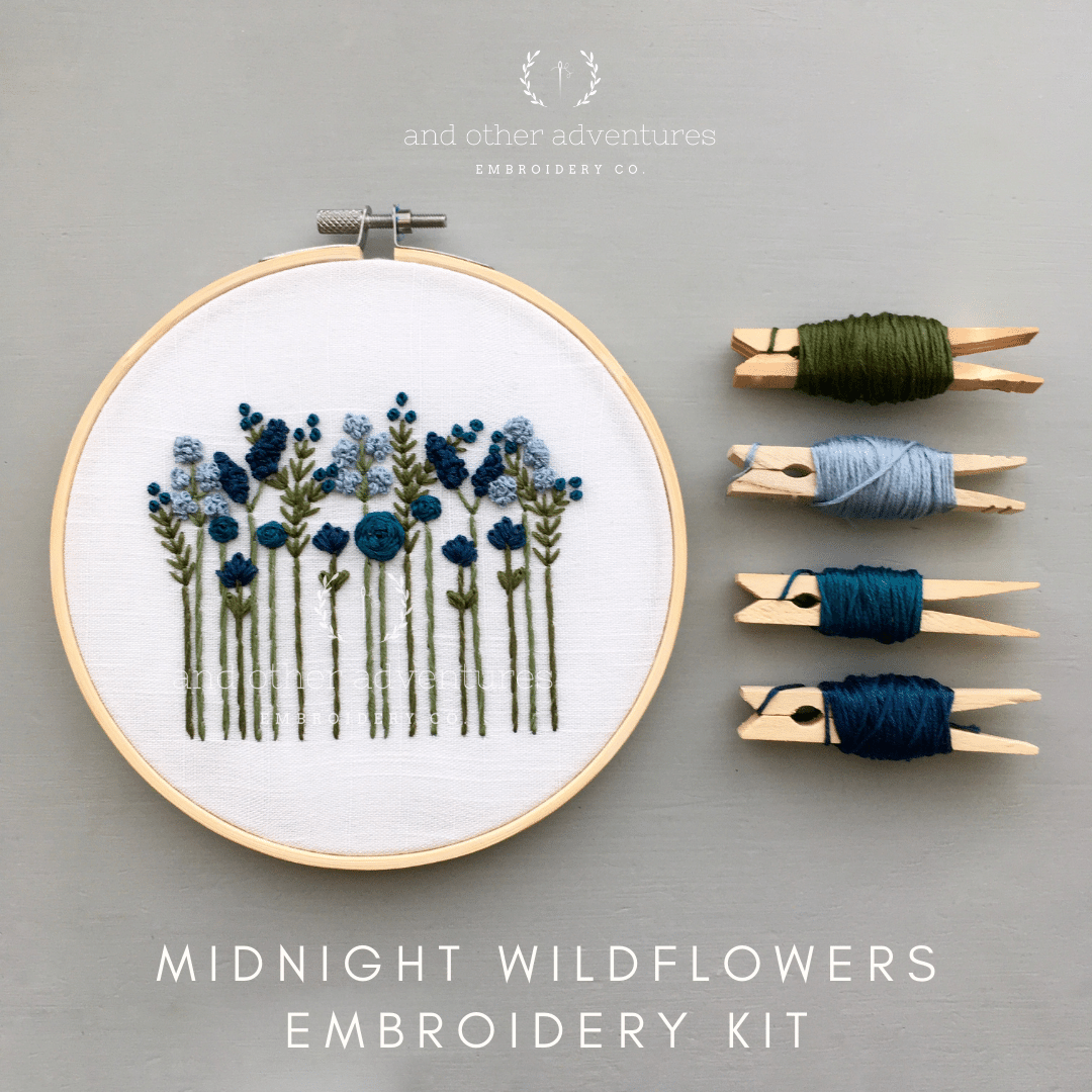 Midnight Blue Wildflowers Hand Embroidery Kit for Beginners | And Other Adventures Embroidery Co