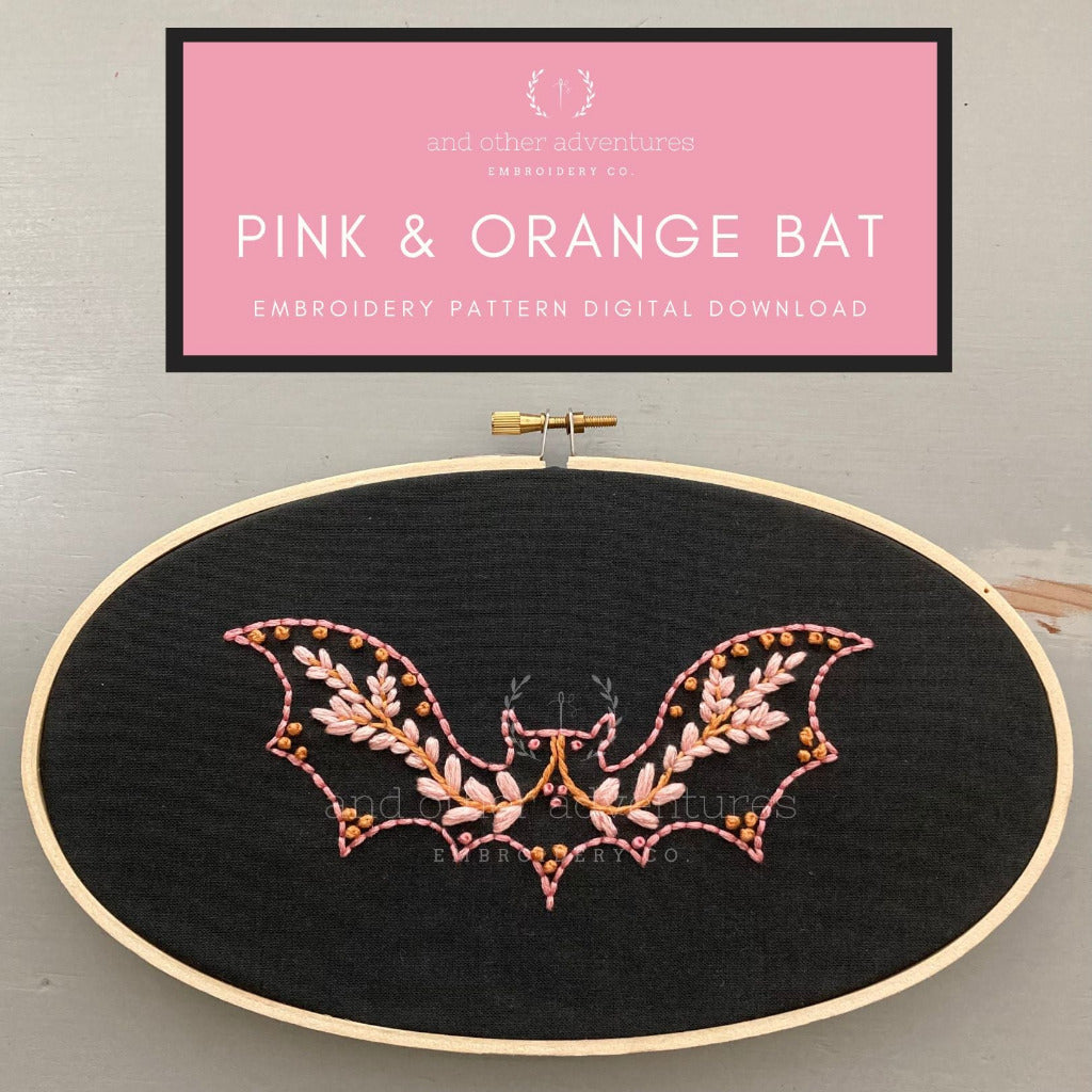 Spooky & Sweet Hand Embroidered Bat PDF Pattern | And Other Adventures Embroidery Co