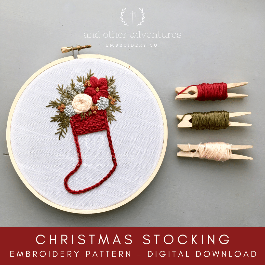 Red Christmas Stocking Beginner Embroidery Pattern - Digital Download | And Other Adventures Embroidery Co