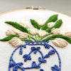Embroidered Tulips in Swirling Blue Ginger Jar Intermediate Hand Embroidery Project PDF Pattern by And Other Adventures Embroidery Co