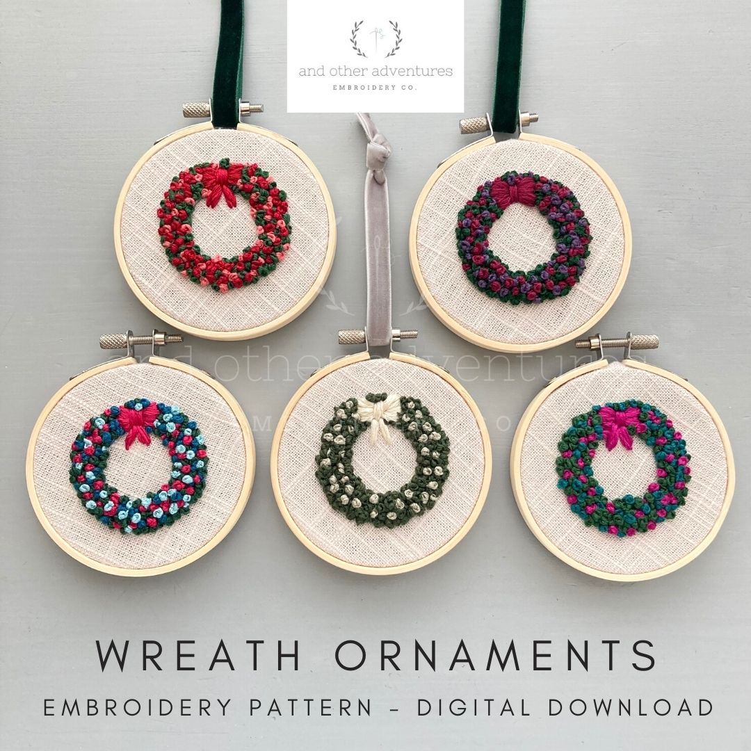 Wreath Ornaments Hand Embroidery Pattern | And Other Adventures Embroidery Co