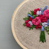 Hand Embroidered Bright Pink and Periwinkle Florals Hoop Art | And Other Adventures Embroidery Co