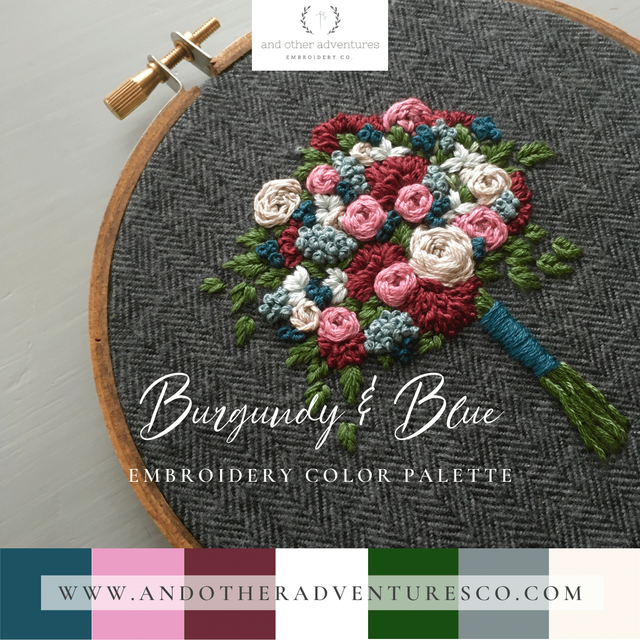 Burgundy & Blue Embroidery Color Palette by And Other Adventures Embroidery Co