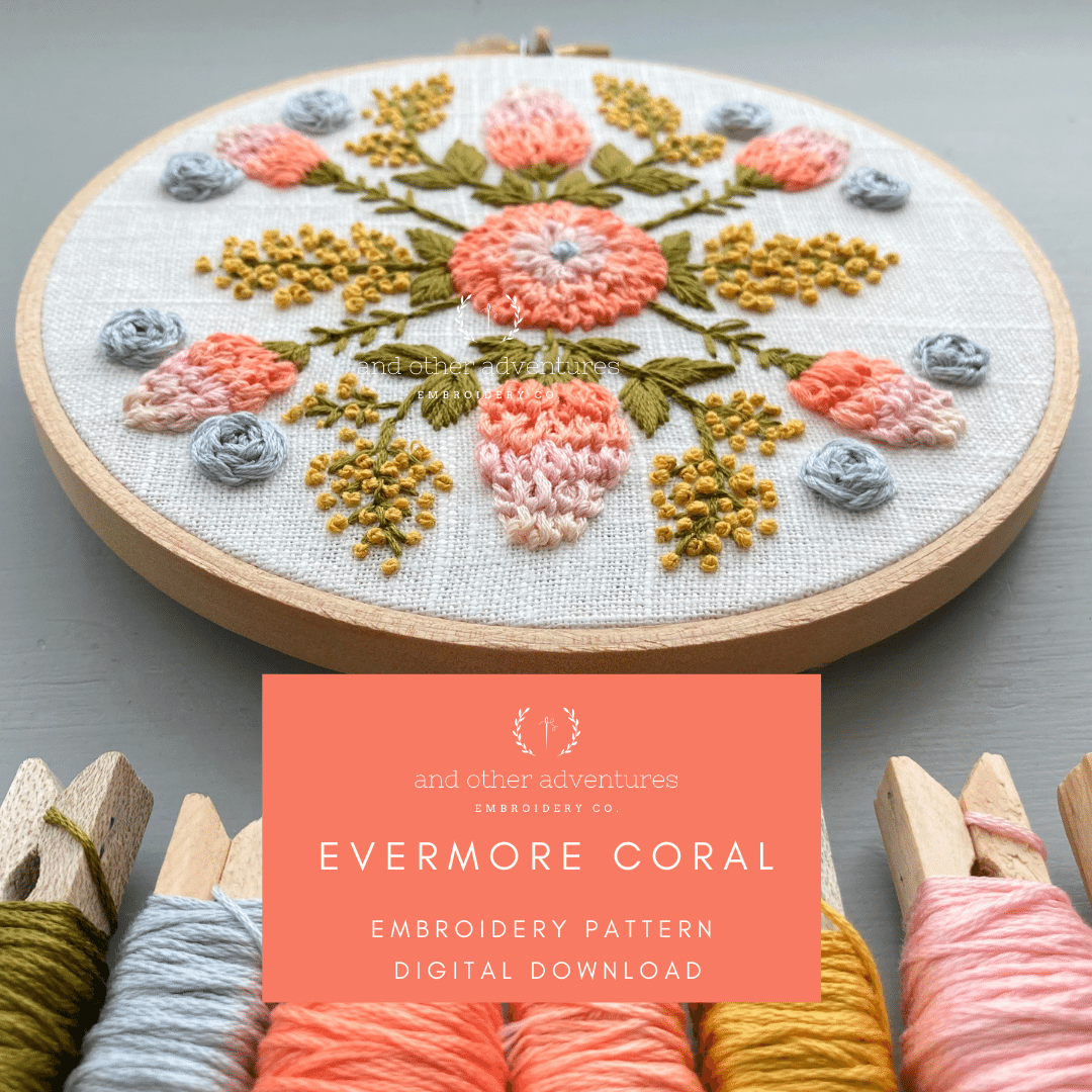 Coral Evermore Hand Embroidery PDF Pattern | And Other Adventures Embroidery Co