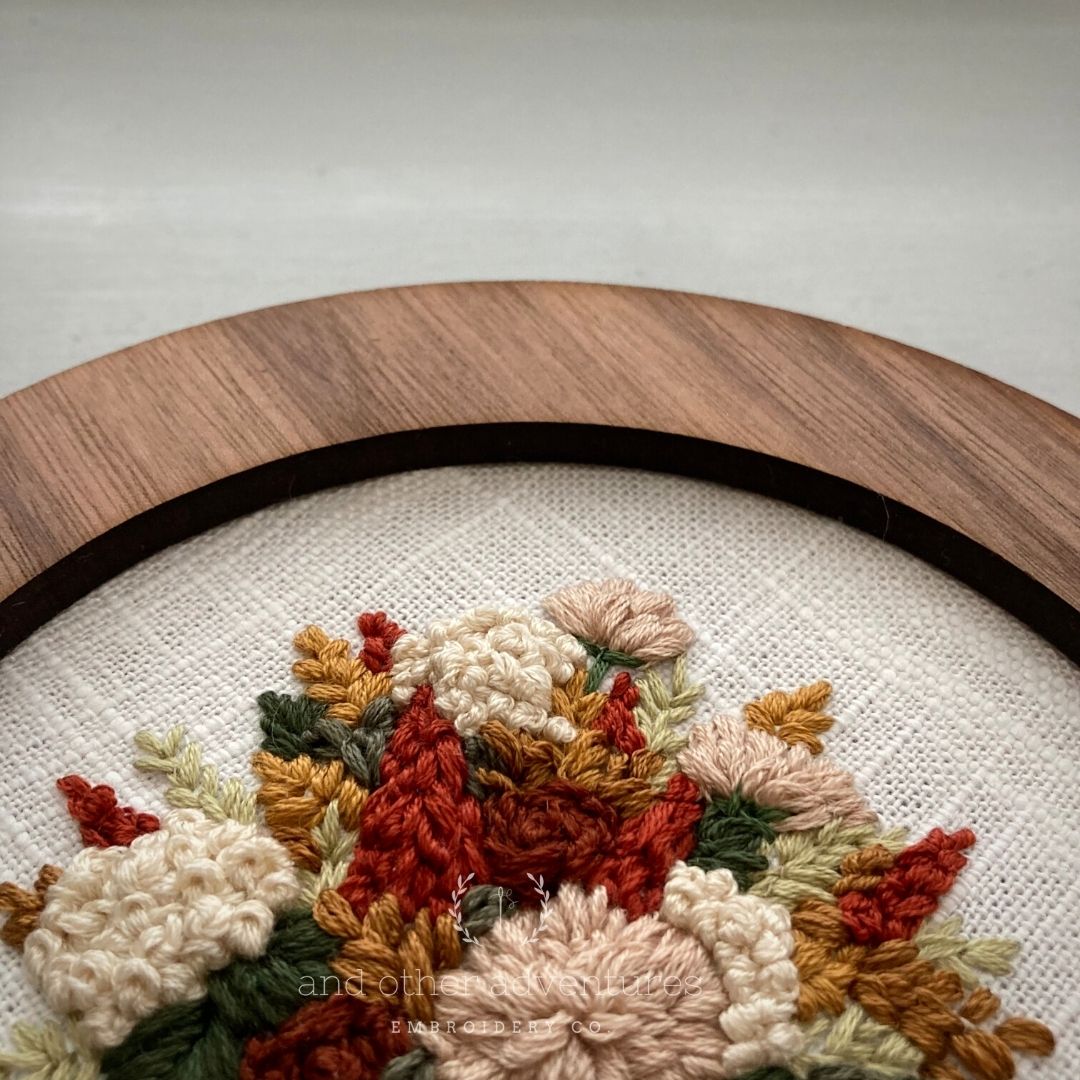 Hand Stitched Embroidery Details in Autumn Colors by And Other Adventures Embroidery Co