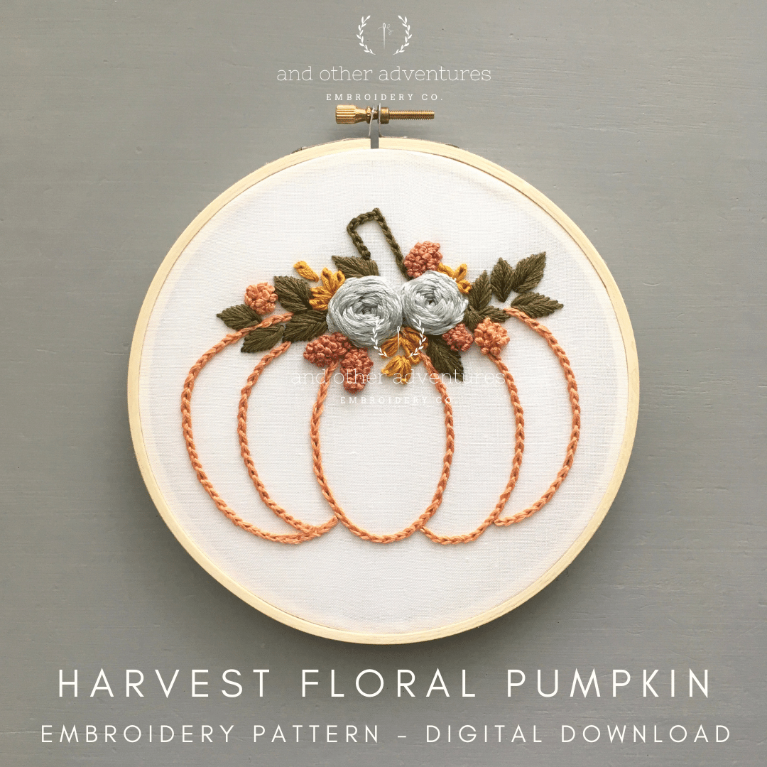 Harvest Floral Pumpkin Digital Download Hand Embroidery Pattern | And Other Adventures Embroidery Co