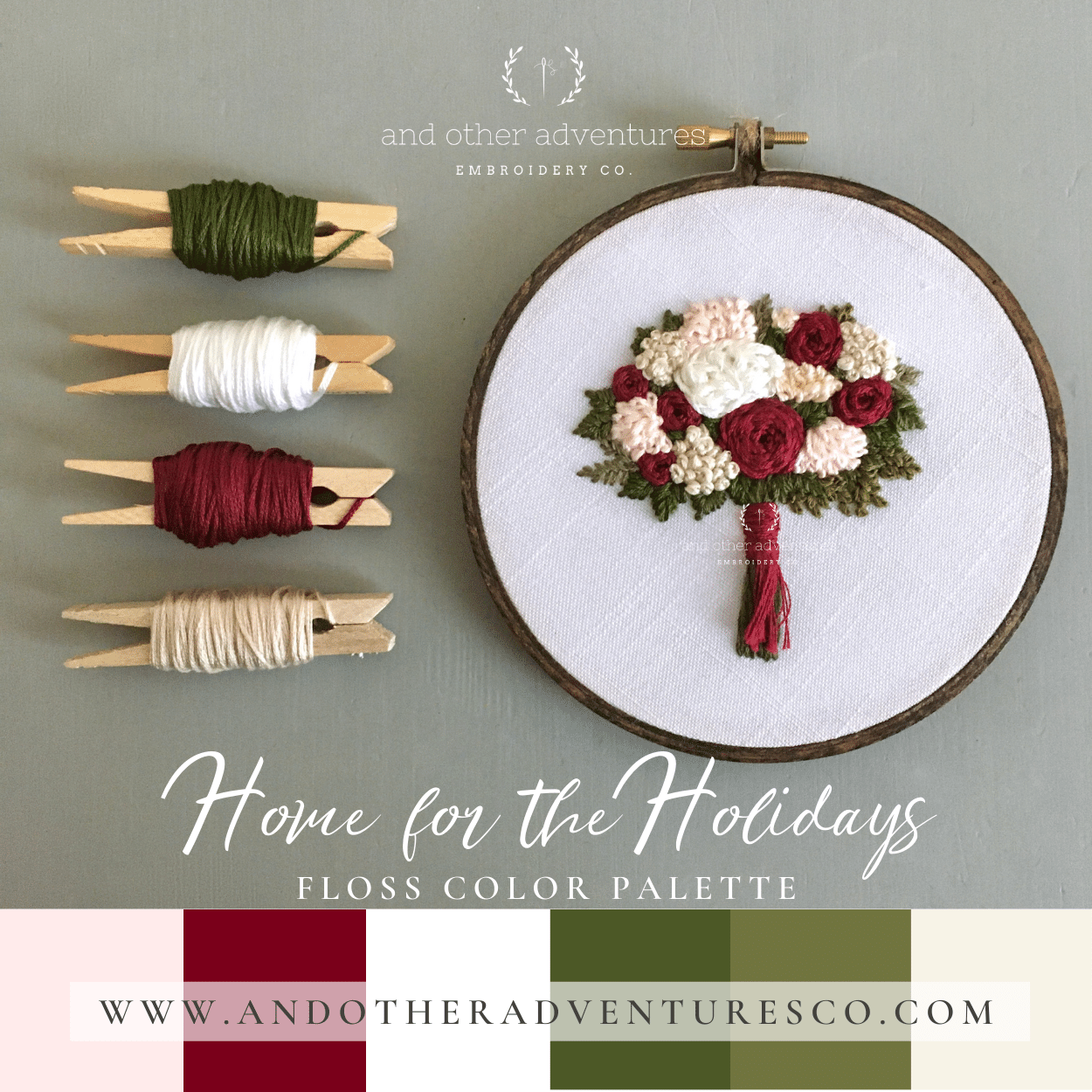 Home for the Holidays Hand Embroidery Floss Color Palette by And Other Adventures Embroidery Co