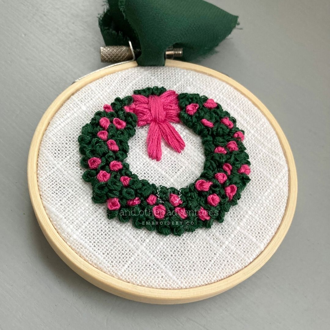Hand Embroidered Christmas Wreath Ornament  by And Other Adventures Embroidery Co