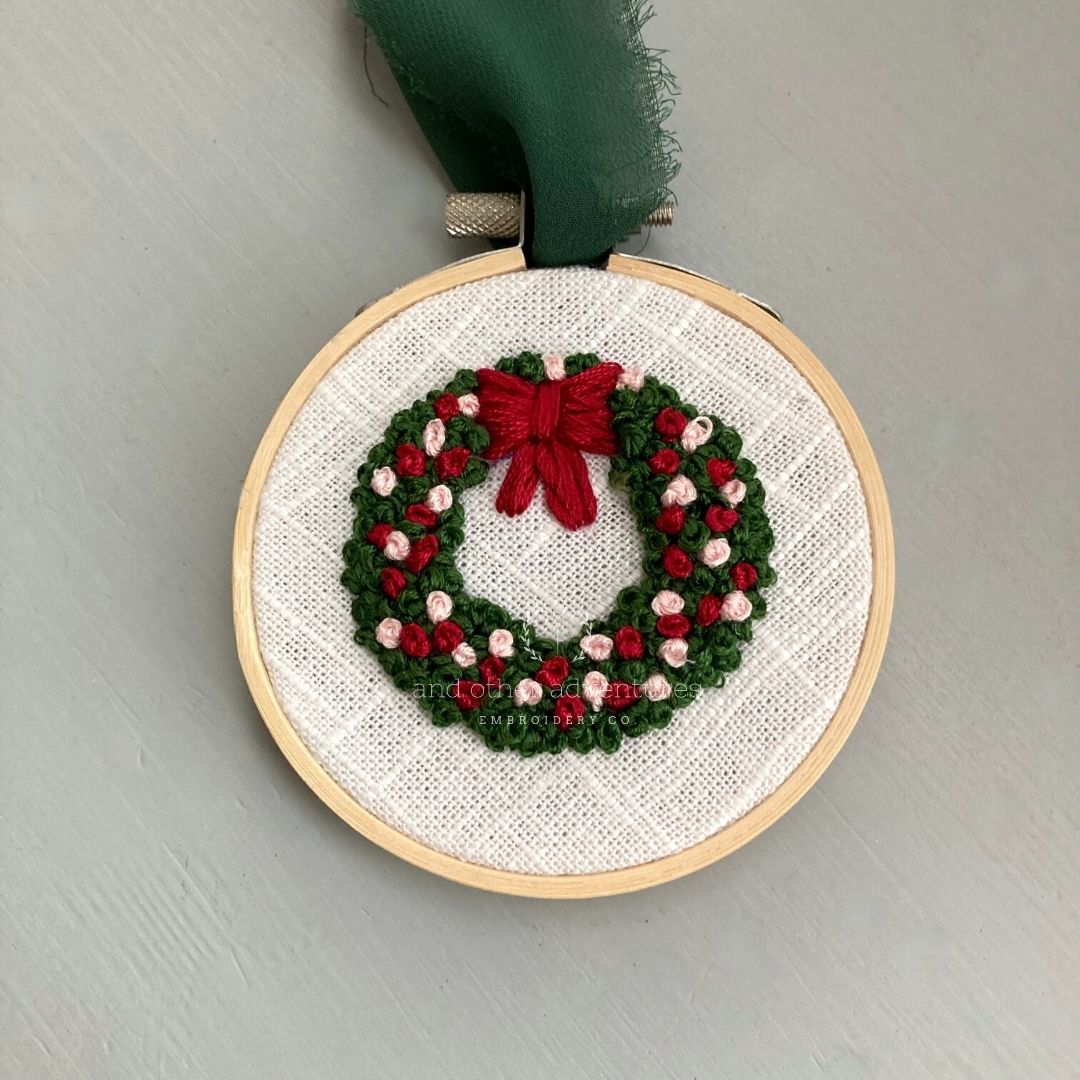 Hand Embroidered Christmas Wreath Ornament for the Tree by And Other Adventures Embroidery Co