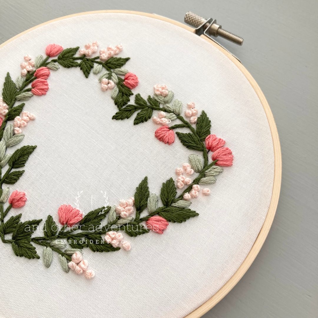 Hand Embroidery Kit - Pink Floral Heart - And Other Adventures