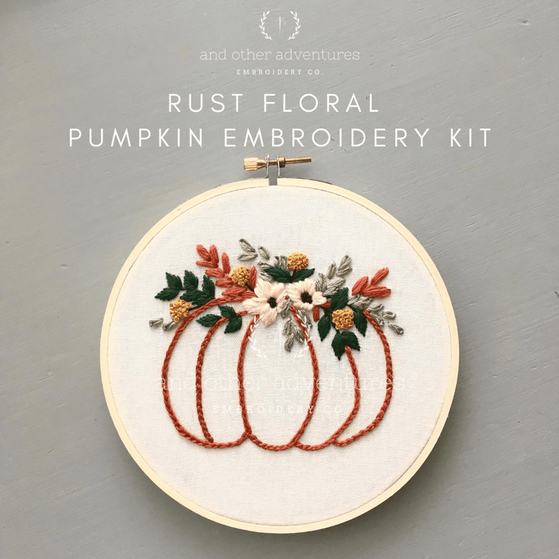 Beginner Hand Embroidery Kit - Rust Floral Pumpkin - And Other ...