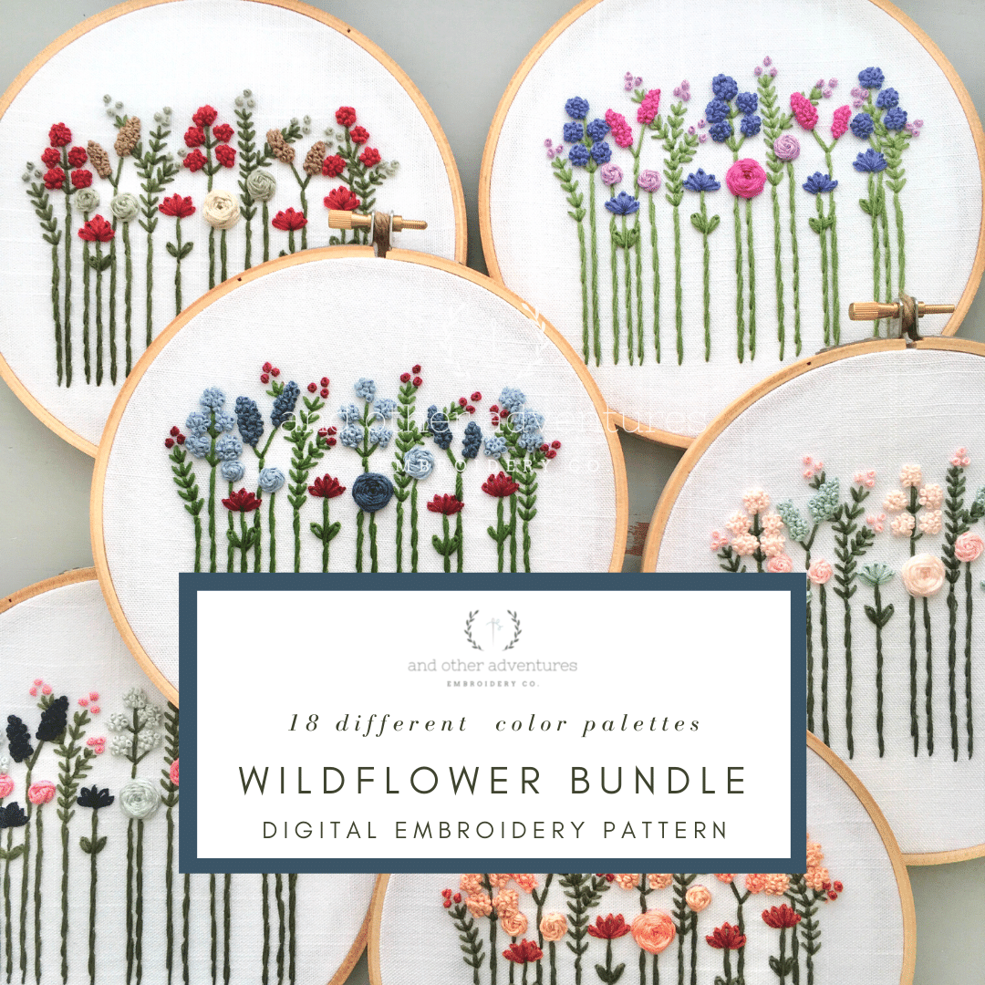 Wildflowers Bundle - 18 Color Palettes - Hand Embroidery PDF Pattern | And Other Adventures Embroidery Co