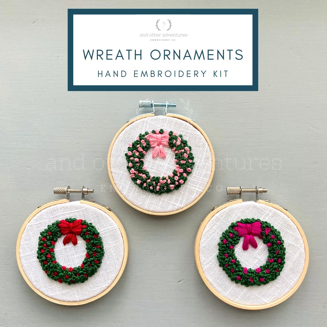 Hand Embroidery KIT - Wreath Ornament Trio in Red & Pink - And ...