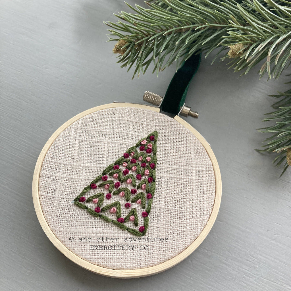 Burgundy + Pink Christmas Tree Ornament | And Other Adventures Embroidery Co