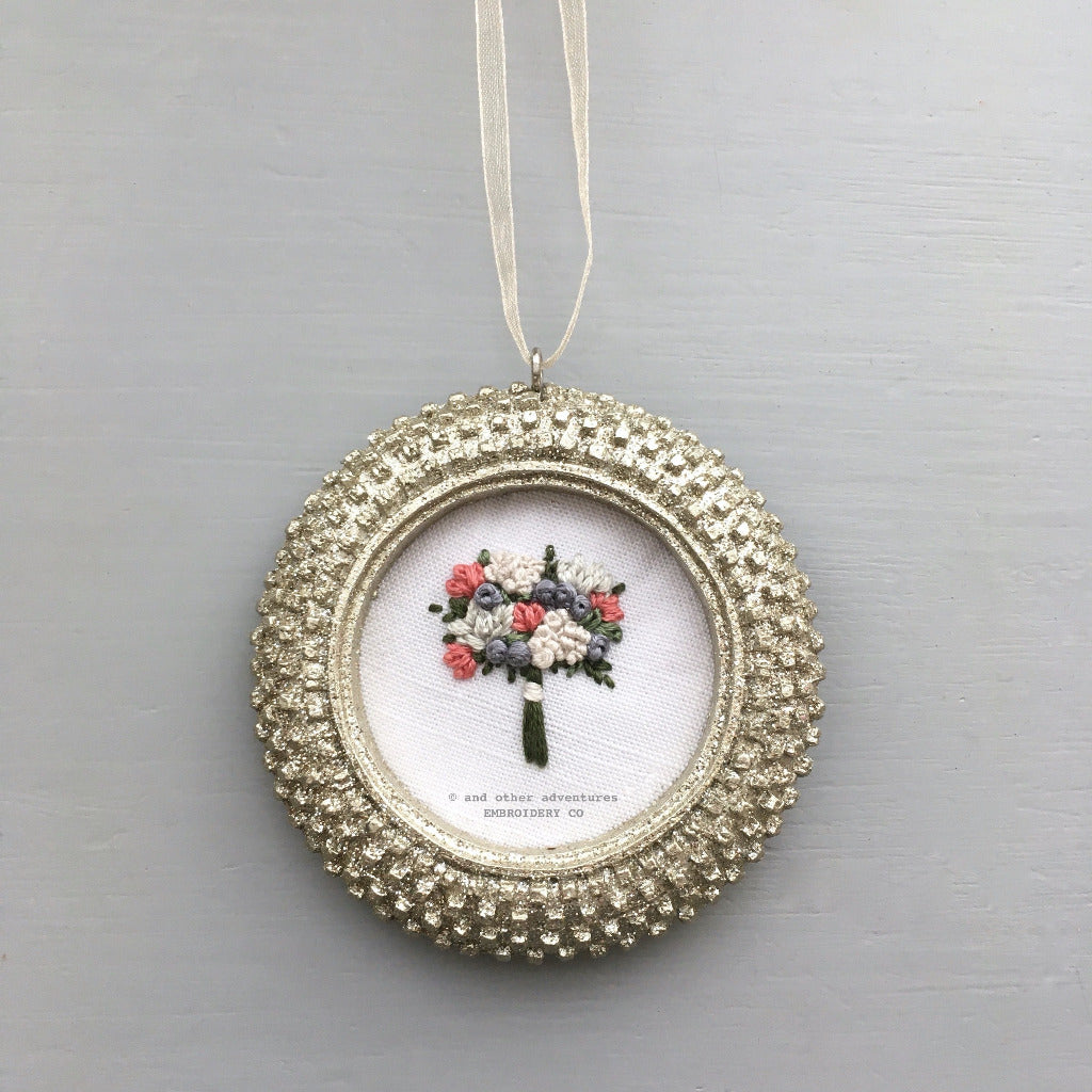 Embroidered Floral Bouquet Glitter Ornament - Periwinkle | And Other Adventures Embroidery Co