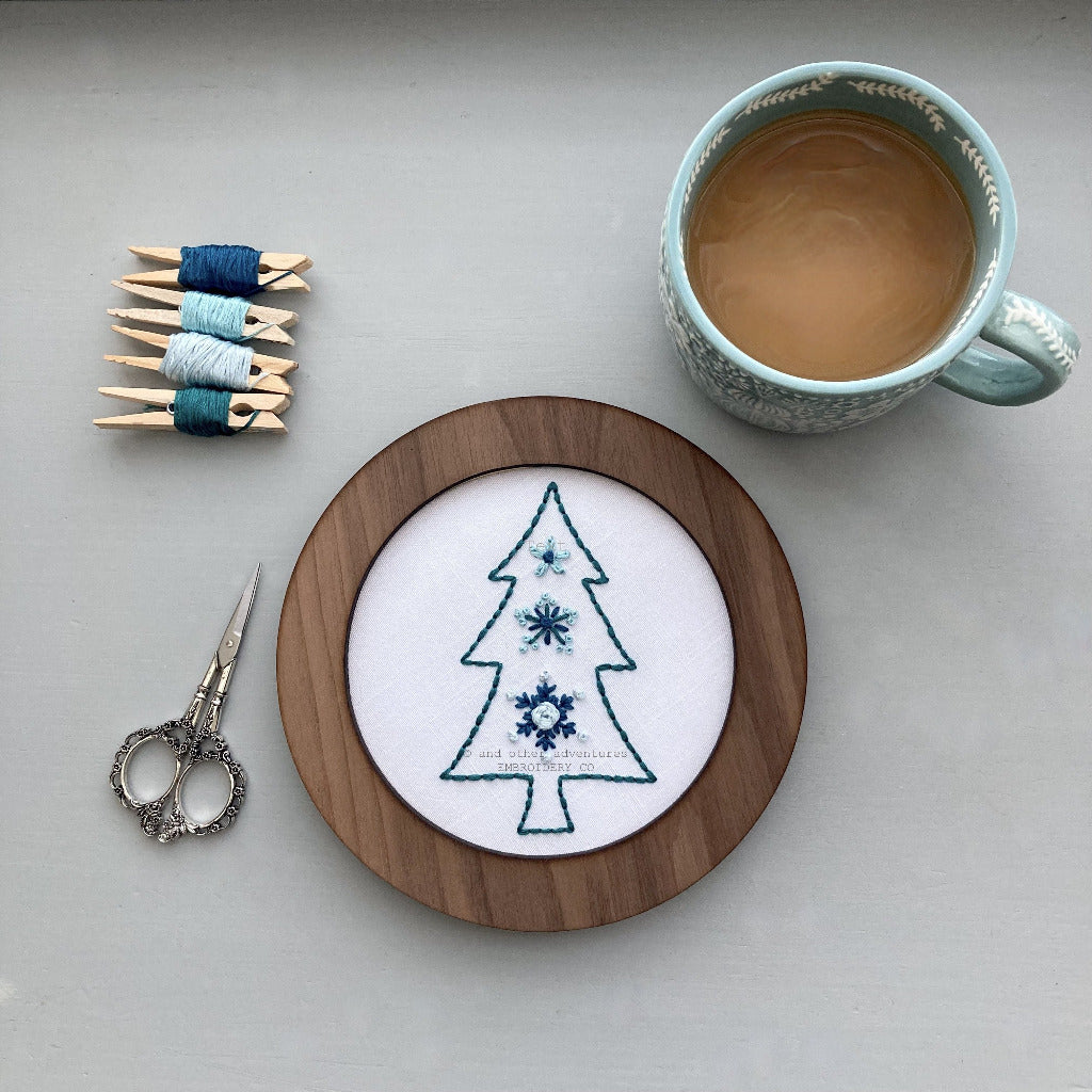 Aqua and Teal Winter Tree Embroidery Pattern Digital Download | And Other Adventures Embroidery Co