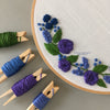 Beautiful Blue and Purple Hand Embroidered Flowers Hoop Art by And Other Adventures Embroidery Co
