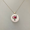 Hand embroidered silver necklace - pink + purple floral bouquet hand stitched by And Other Adventures Embroidery Co