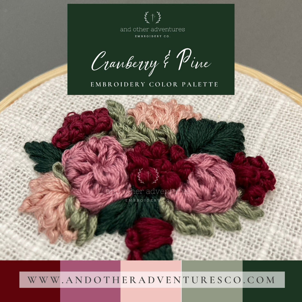 Cranberry & Pine Embroidery Color Palette by And Other Adventures Embroidery Co