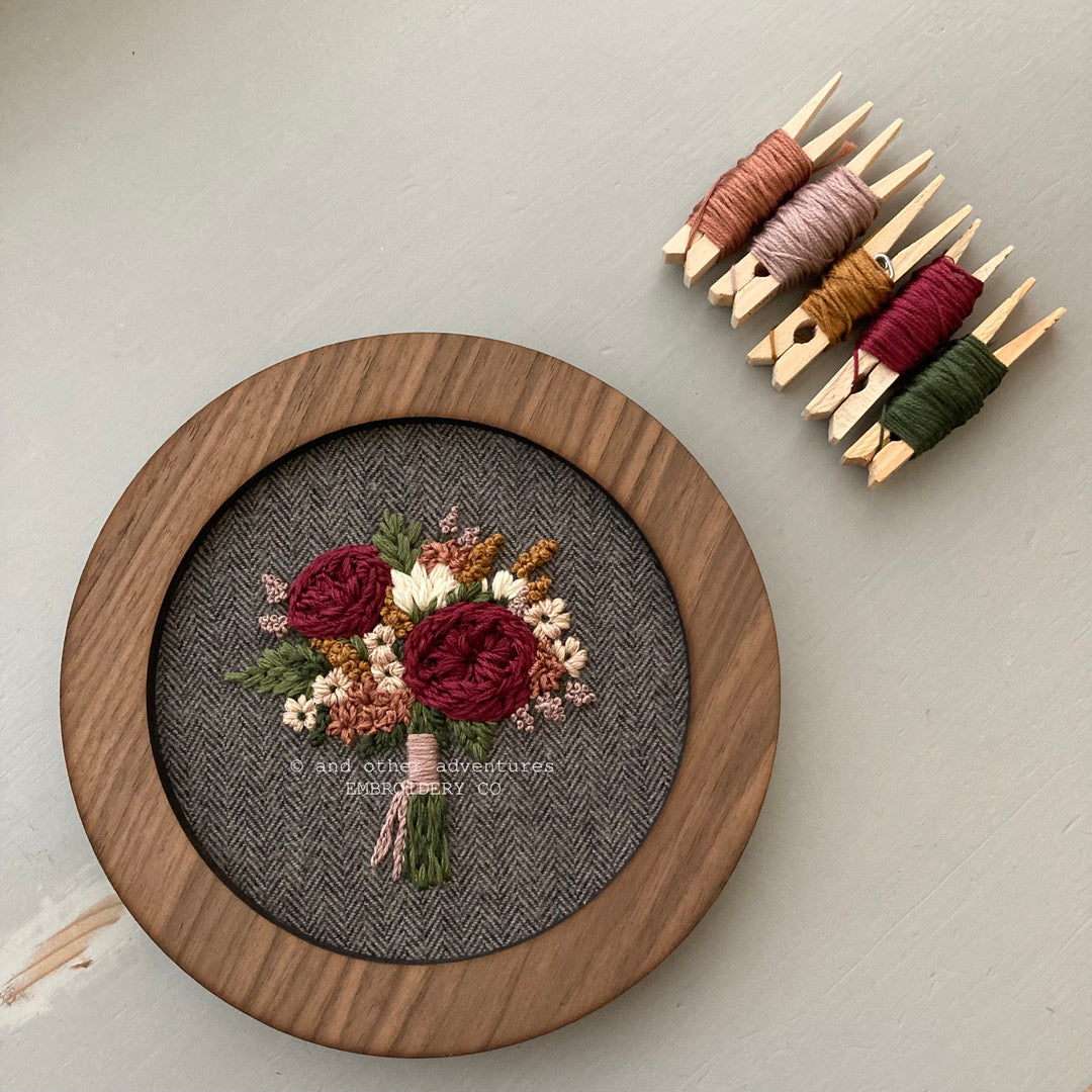 Crimson and Gold Embroidered Flower Bouquet Pattern Digital PDF Download | And Other Adventures Embroidery Co