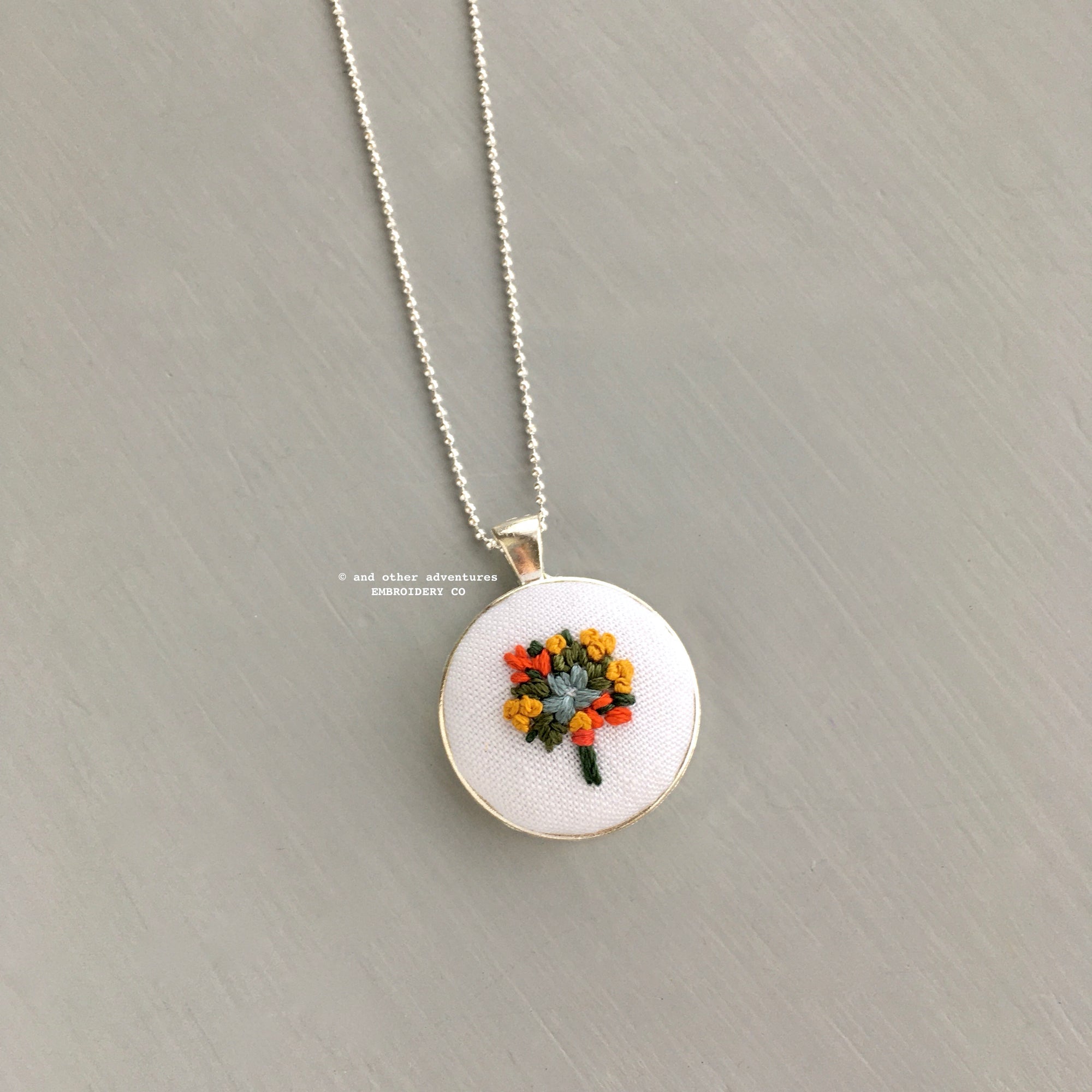 Fall Floral Bouquet Embroidered Necklace | And Other Adventures Embroidery Co