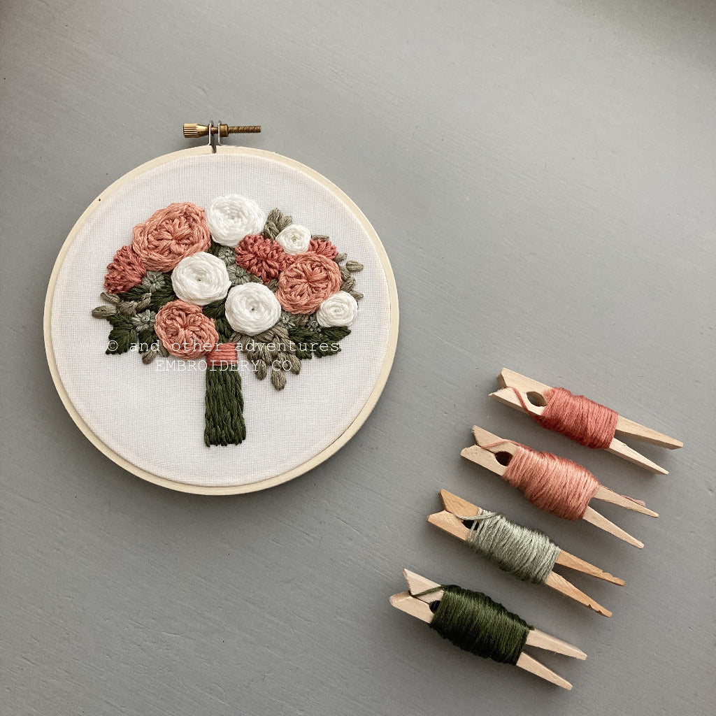 Boho Embroidered Floral Bouquet Warm Earthy Tones digital embroidery pattern | And Other Adventures Embroidery Co