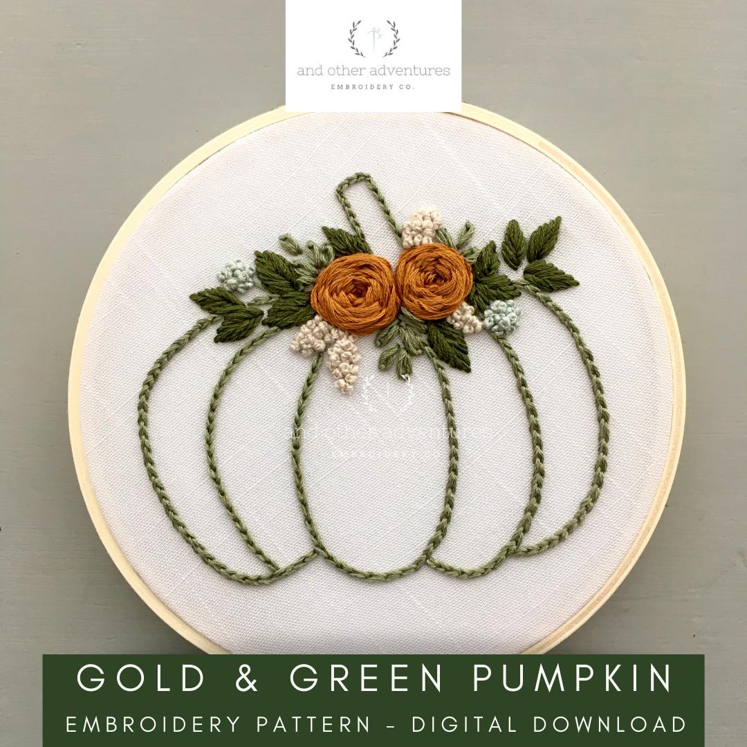And Other Adventures Embroidery Co Embroidery Kit Green & Gold Floral  Pumpkin (Beginner) - The Websters