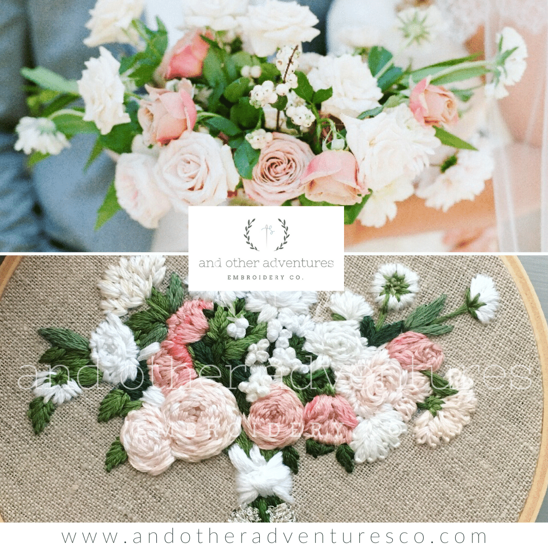 Blush Pink and White Hand Embroidered Bridal Bouquet by And Other Adventures Embroidery Co