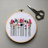 Hand Embroidery Pattern - Navy &amp; Pink Wildflowers Digital Download