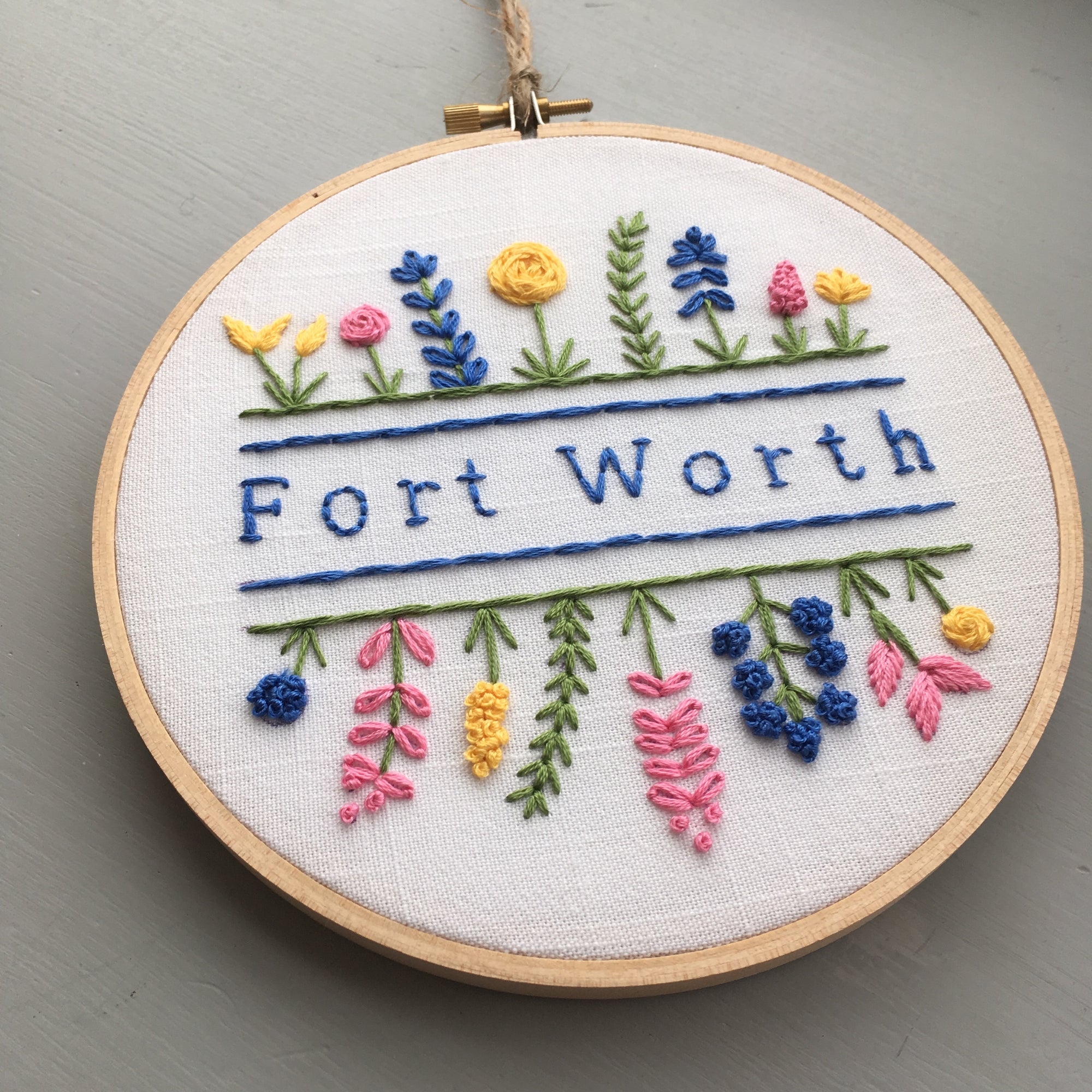 Fort Worth - Hand Embroidered Hoop Art