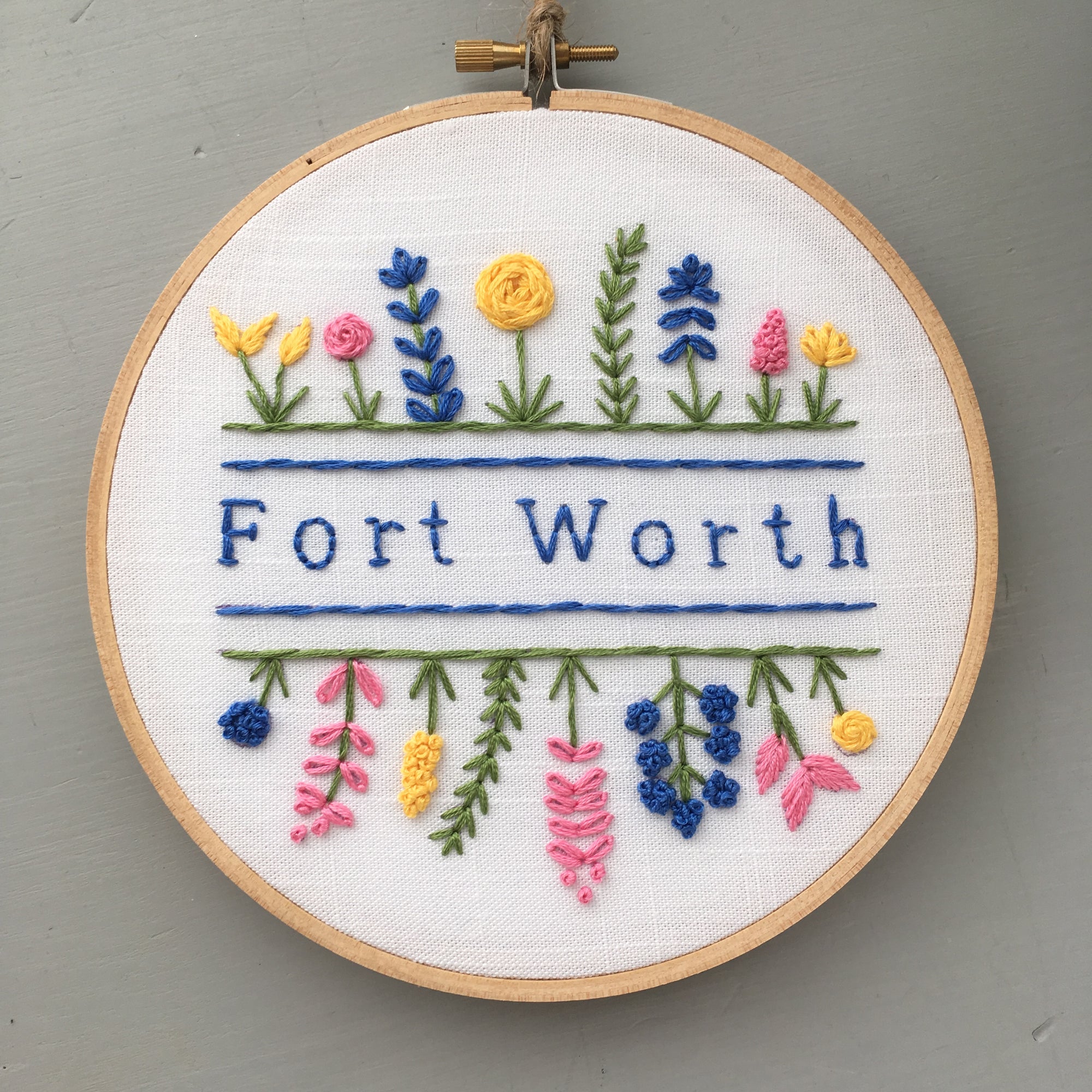Fort Worth - Hand Embroidered Hoop Art