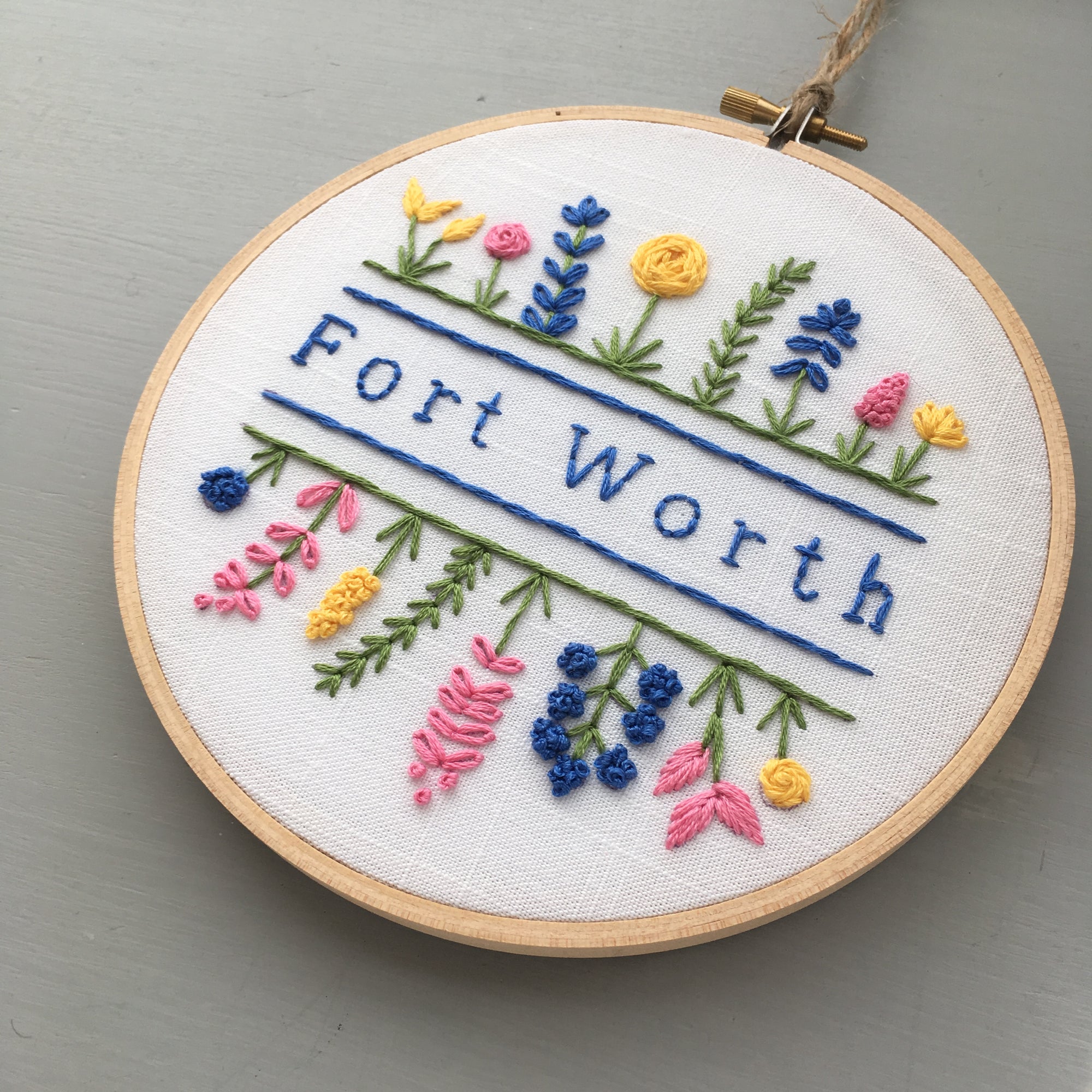 Fort Worth - Hand Embroidered Hoop Art