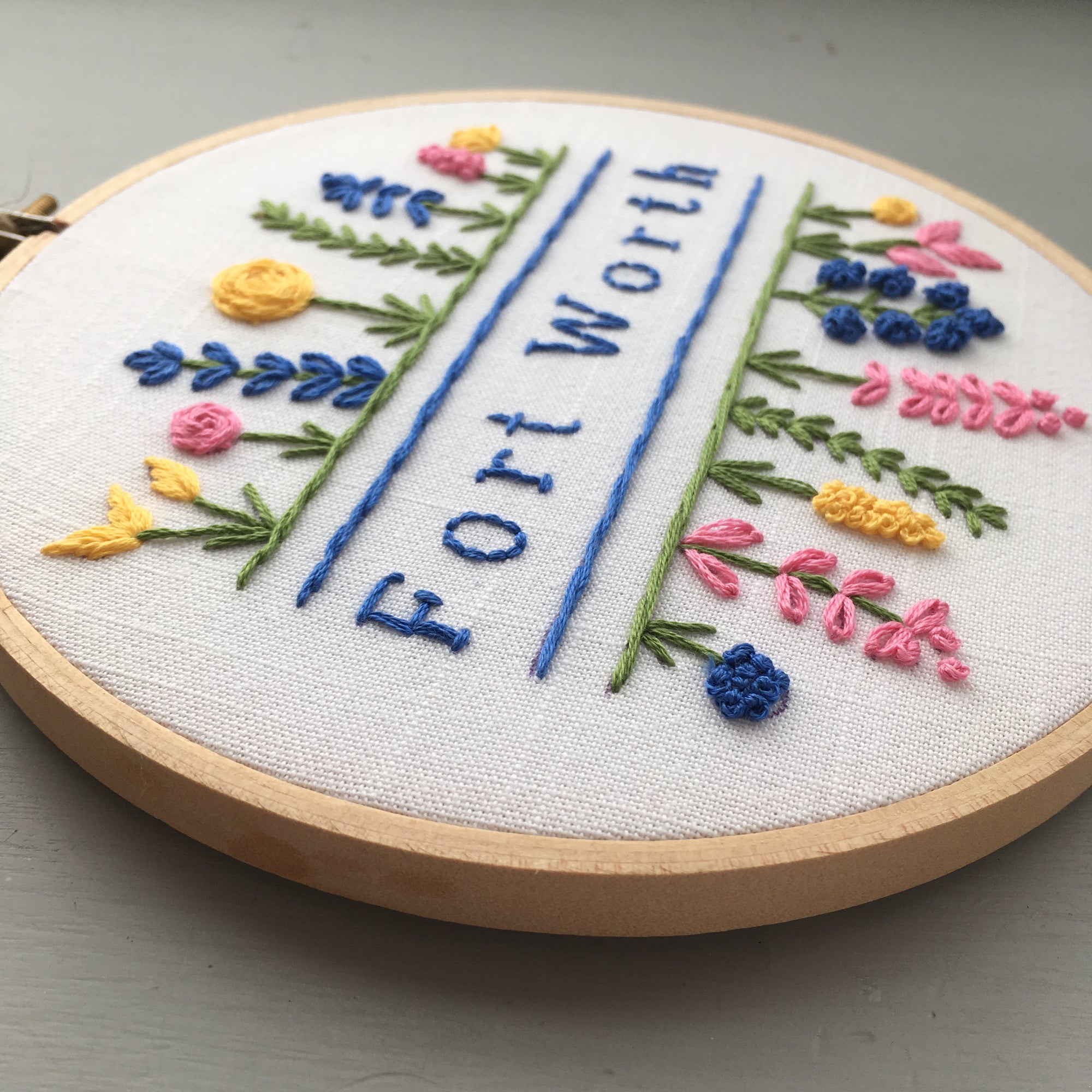 Fort Worth - Hand Embroidered Hoop Art