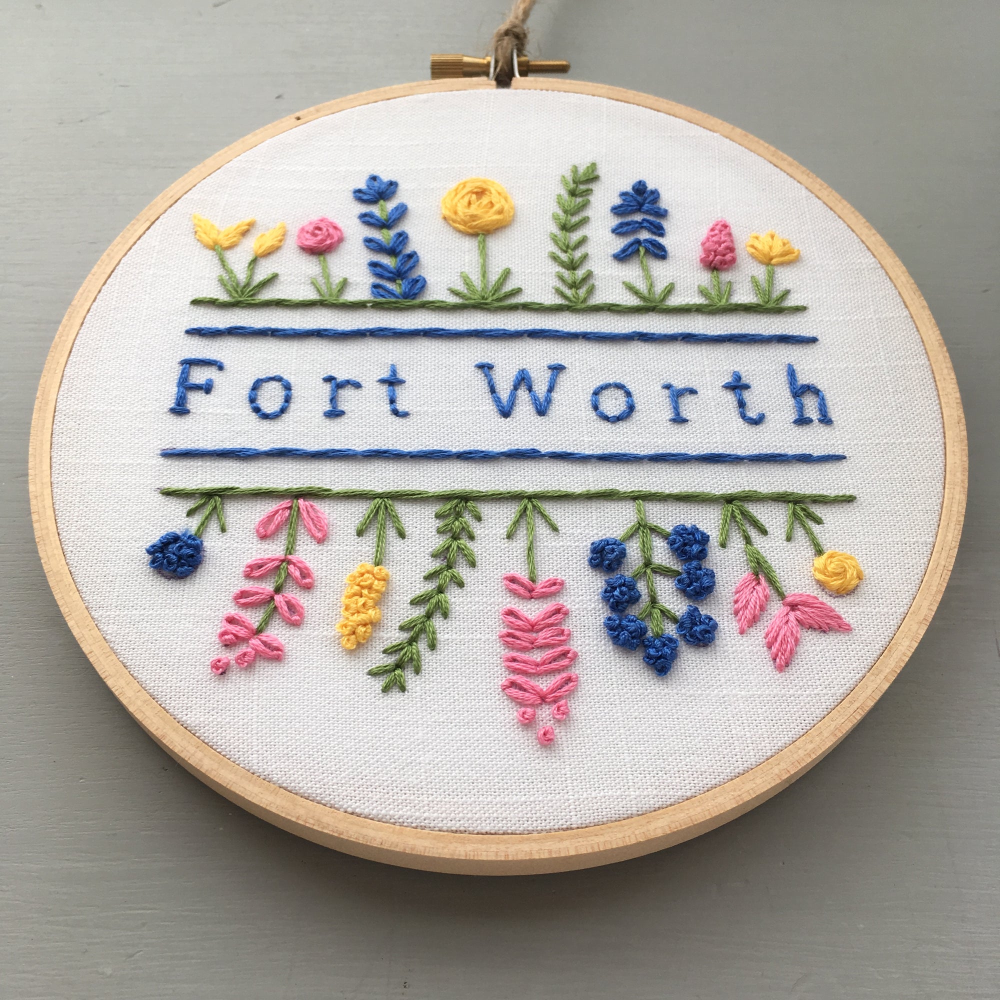 Fort Worth - Hand Embroidered Hoop Art