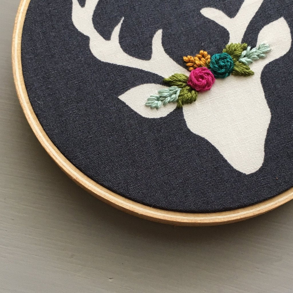 Hand embroidered deer ornament by And Other Adventures Embroidery Co