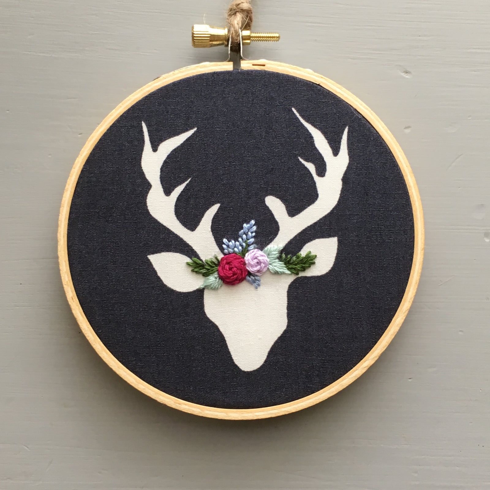 Hand embroidered deer ornament by And Other Adventures Embroidery Co