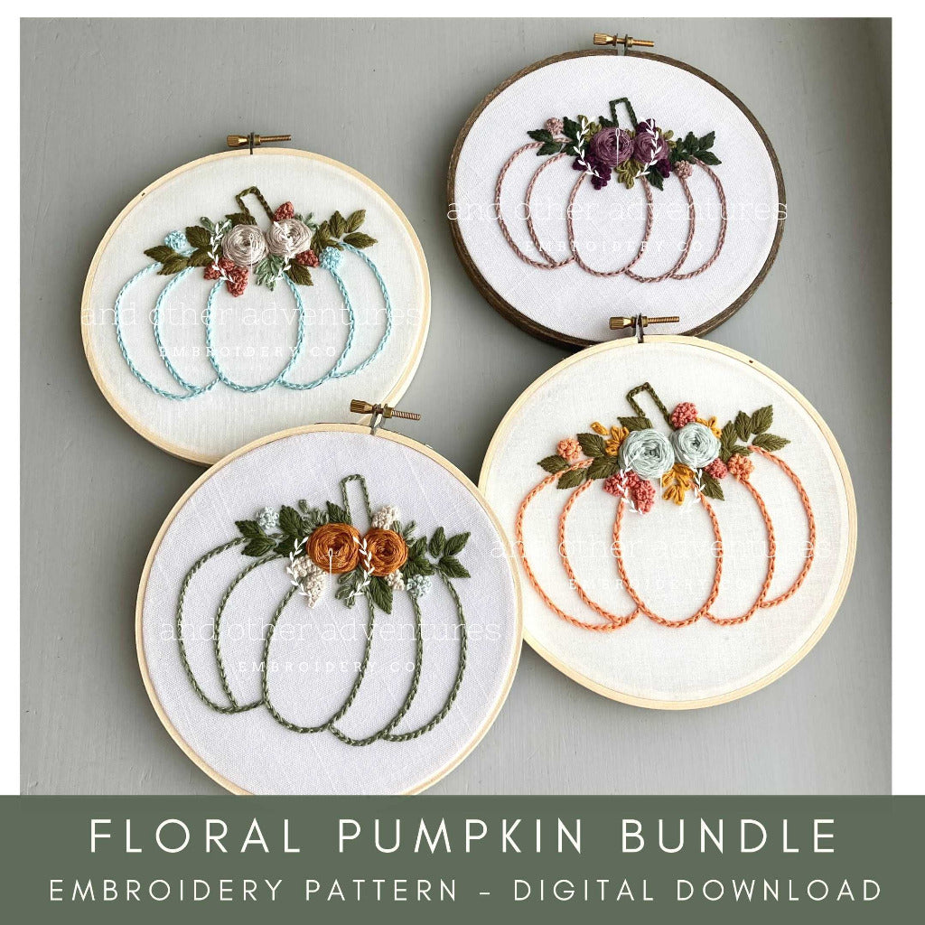 Floral Pumpkin Embroidery Bundle - Embroidery Pattern Digital Download by And Other Adventures Embroidery Co