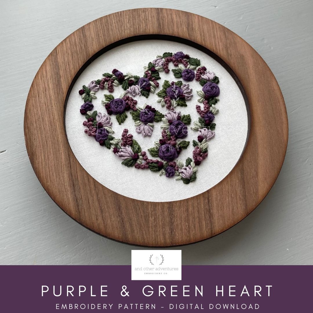 Purple & Green Heart - Digital Embroidery Pattern - And Other Adventures  Embroidery Co