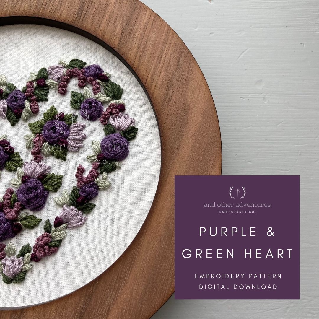 Purple & Green Heart - Digital Embroidery Pattern