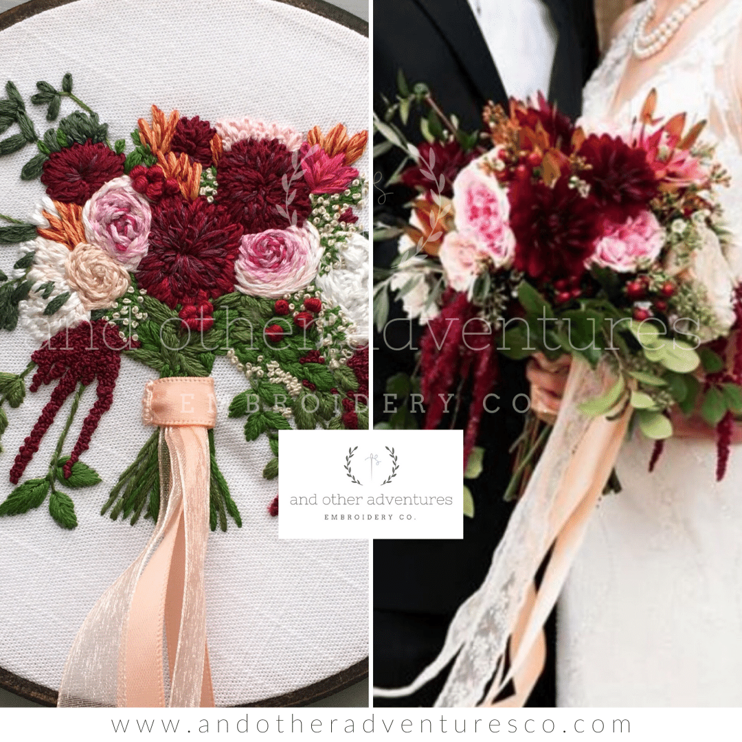 Mooday and Romantic Hand Embroidered Bridal Bouquet Hoop Art | And Other Adventures Embroidery Co