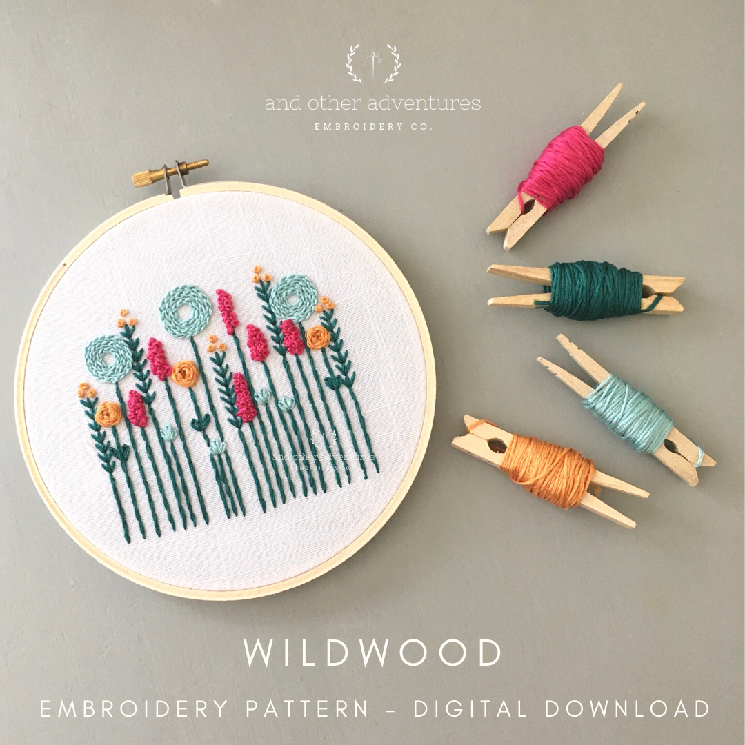 Beginner Hand Embroidery PATTERN - Wildwood in Teal