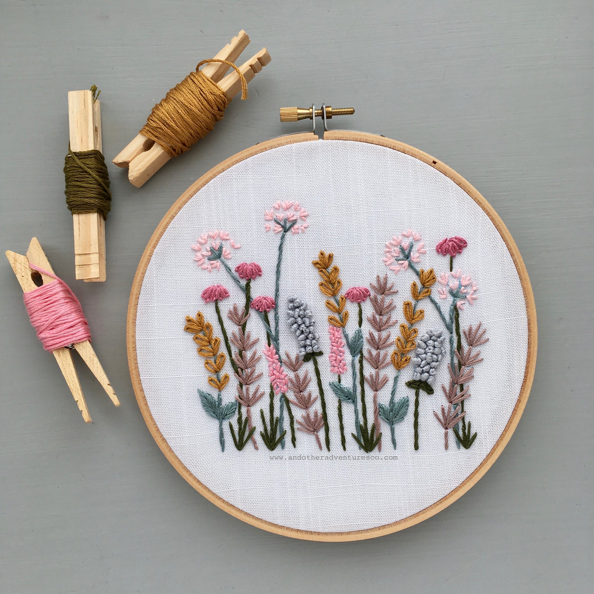 Spring flower hoop cross stitch kit