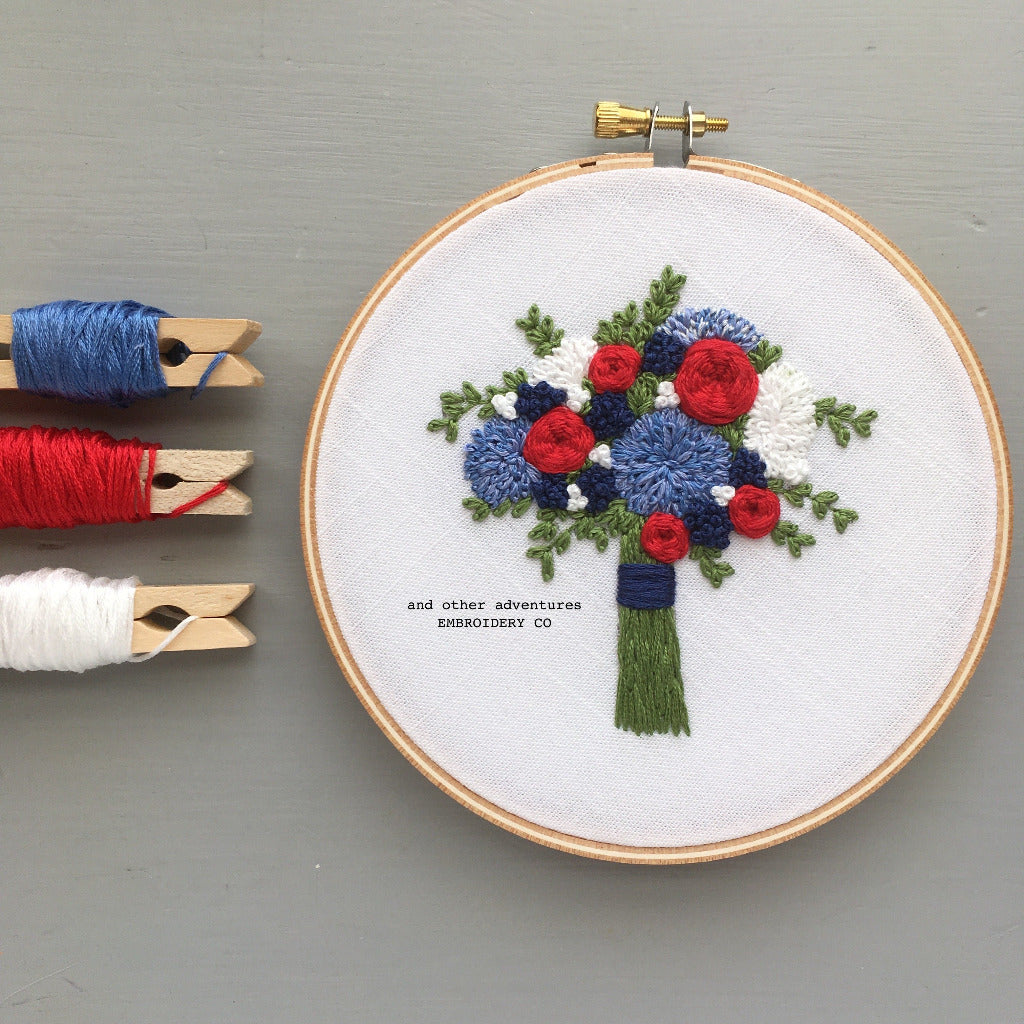Red, White, and Blue Americana Floral Hand Embroidery Pattern by And Other Adventures