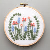 Blue and coral wild garden embroidered hoop art