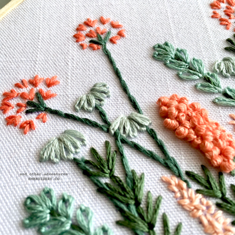 Coral and Mint Meadow Hand Embroidery Pattern - Digital Download - And ...